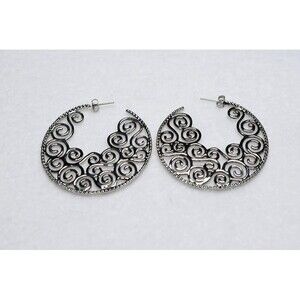 Boho Open Work Filigree Silver Tone Large Swirl Post/Stud Y2K Grunge Earrings